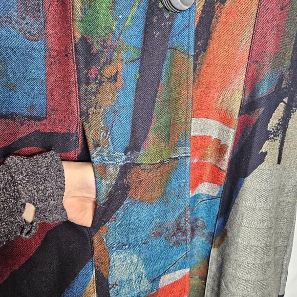 Shana Long Vest Abstract Sleeveless Collared Pockets S Art to Wear Lagenlook - Picture 6 of 11